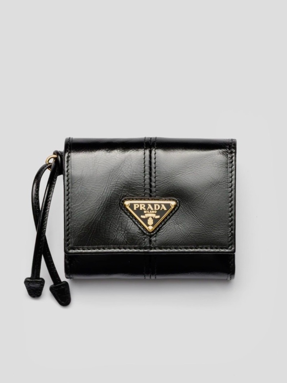 Prada Black Leather Tri-Fold Wallet with Gold Logo